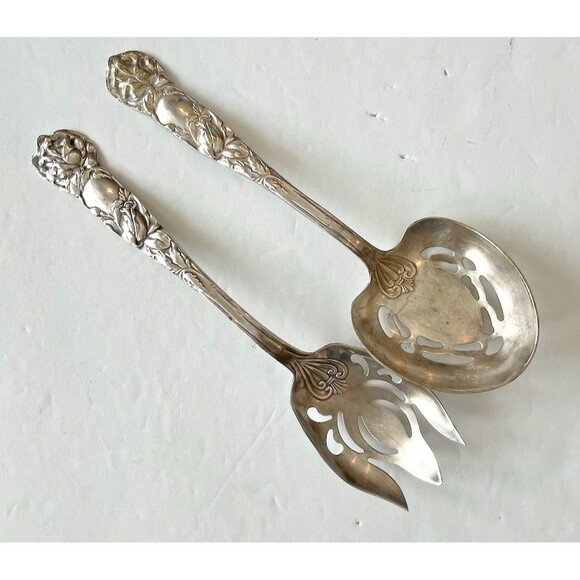 Vintage Raimond Silverplate Casserole Spoon and Fork Rose Floral 2 pc - Picture 1 of 9